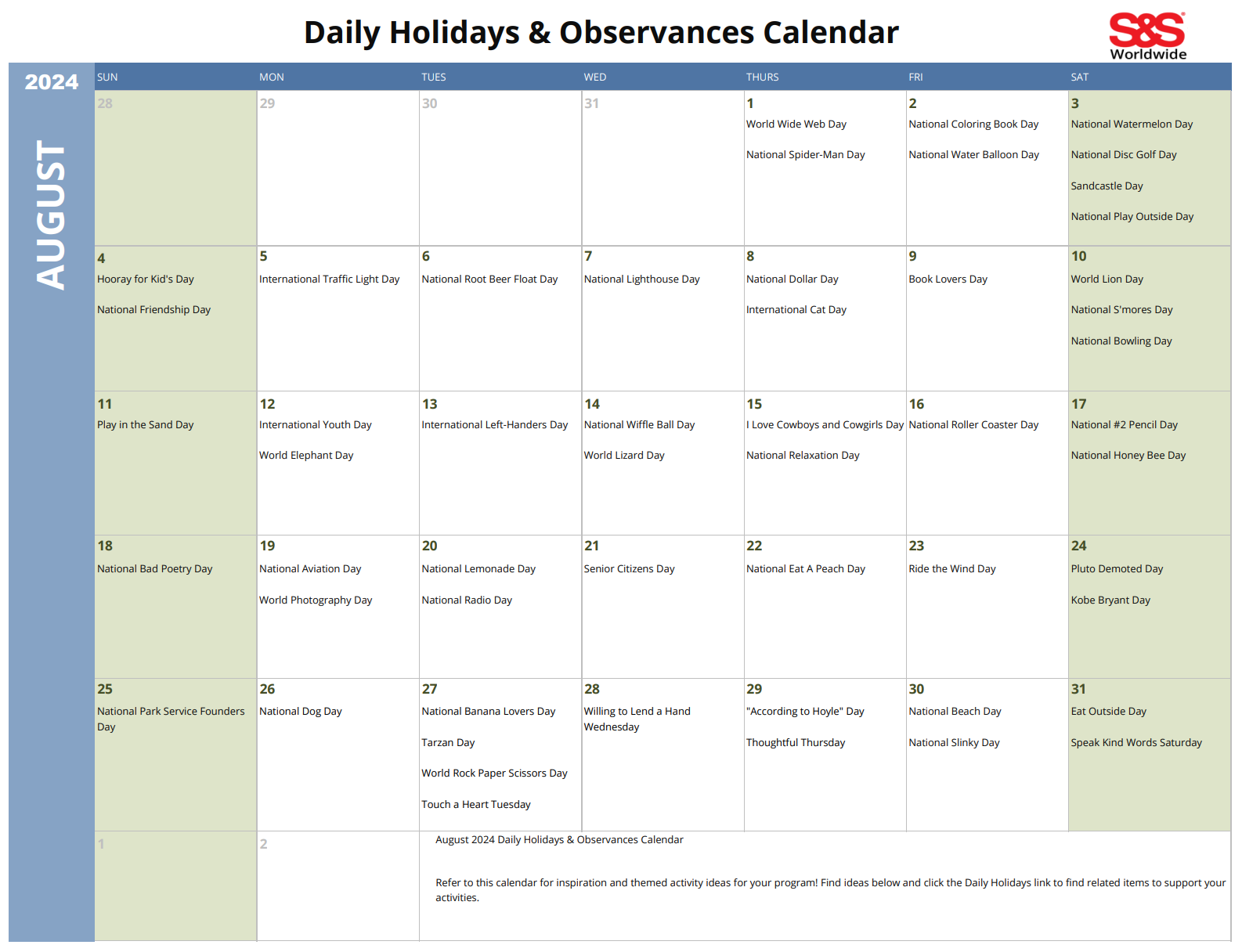 S S Daily Holidays Calendar S s daily holidays calendar